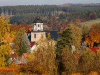 Straßberg Harz Herbst Impression Blick über die Krche in das selketal