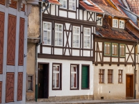 Welterbestadt Quedlinburg Straße mit Fachwerkhäusern
