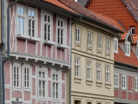 Welterbestadt Quedlinburg Straße mit Fachwerkhäusern