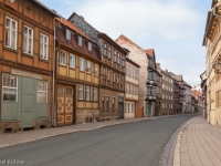 Straße mit Fachwerkhäusern in Quedlinburg