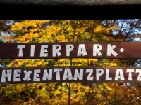 Werbeschild für den Tierpark auf dem Hexentanzplatz in Thale